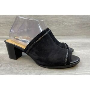 Jack Rogers Womens Block Heel Black Leather 8.5 Open Toe Mules Slip On‎ Shoes